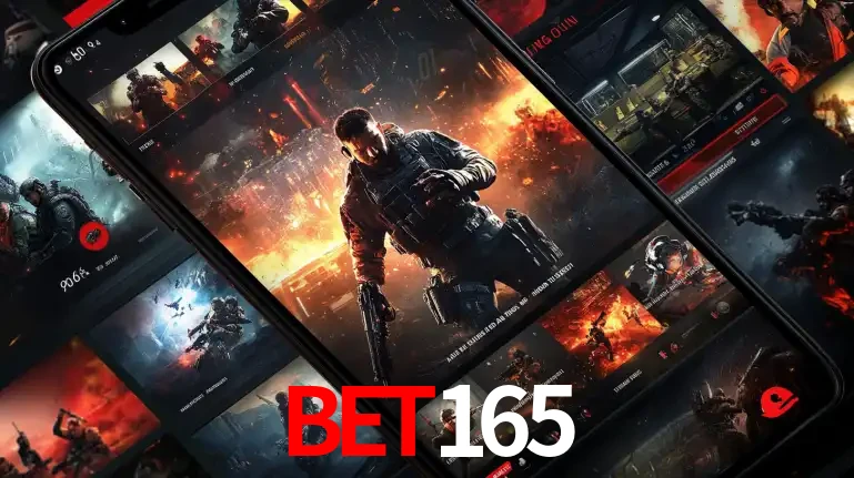 Tela de um celular exibindo uma galeria de jogos de tiro com temática militar, mostrando a variedade de e-sports disponíveis para apostas na plataforma de entretenimento bet165.