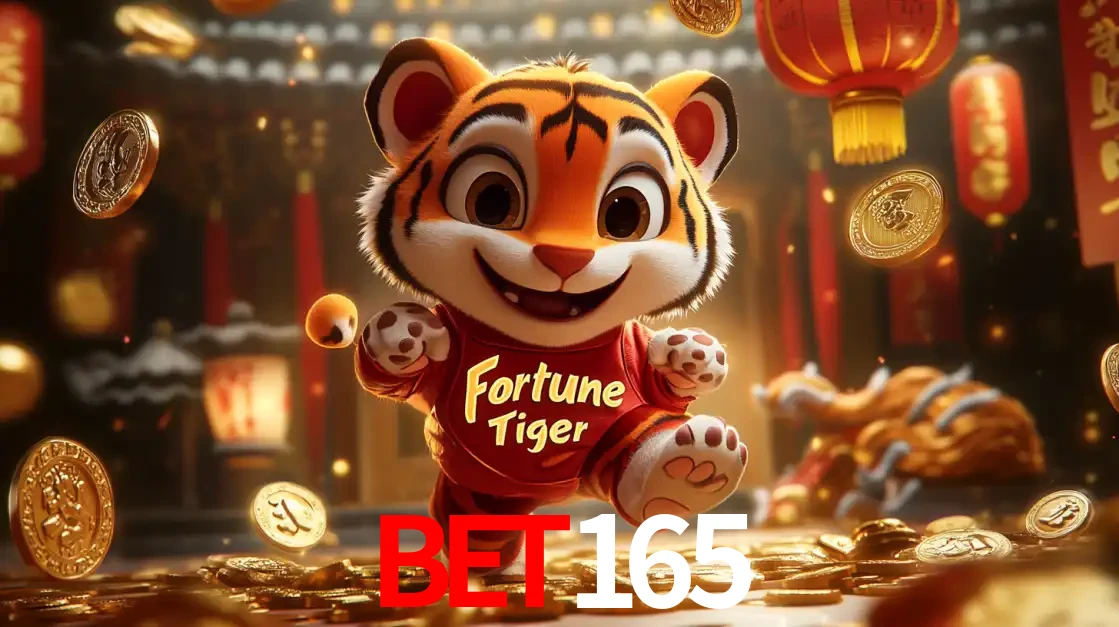 O alegre personagem do Fortune Tiger correndo sobre um caminho de moedas de ouro, simbolizando os grandes prêmios e a diversão do popular jogo de slot do bet165.