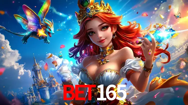 A princesa de um reino de fantasia mágico, com seu pequeno dragão, apresentando um mundo de prêmios encantados nos jogos de caça-níqueis do cassino bet165.
